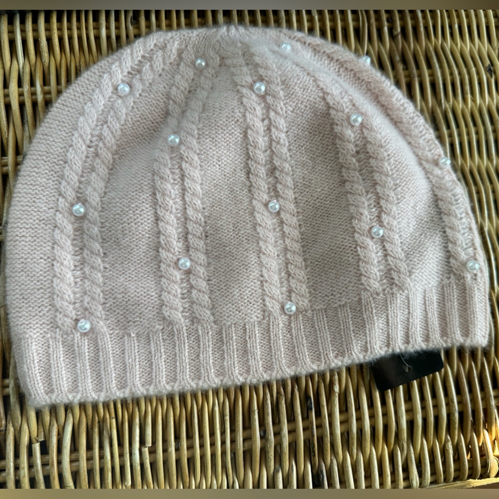 NWT mauve pink embellished pearl beanie and gloves COQUETTE forte cashmere